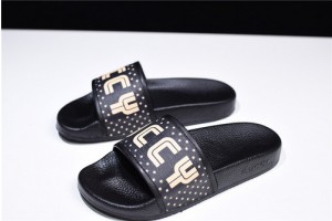 Gucci Black Supreme Canvas Guccy Print Slide Sandal