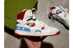 Gucci Basket Sneaker in White Demetra with Red Blue